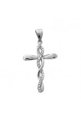 Silver cross-shaped necklace with zircon