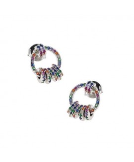 Silver hoop earrings with small rings and zircon